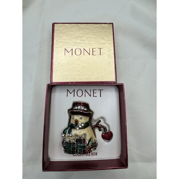 MONET SNOWMAN Collectible Enamel Rhinestone Keepsake Trinket Box with Gift Box - Picture 2 of 6